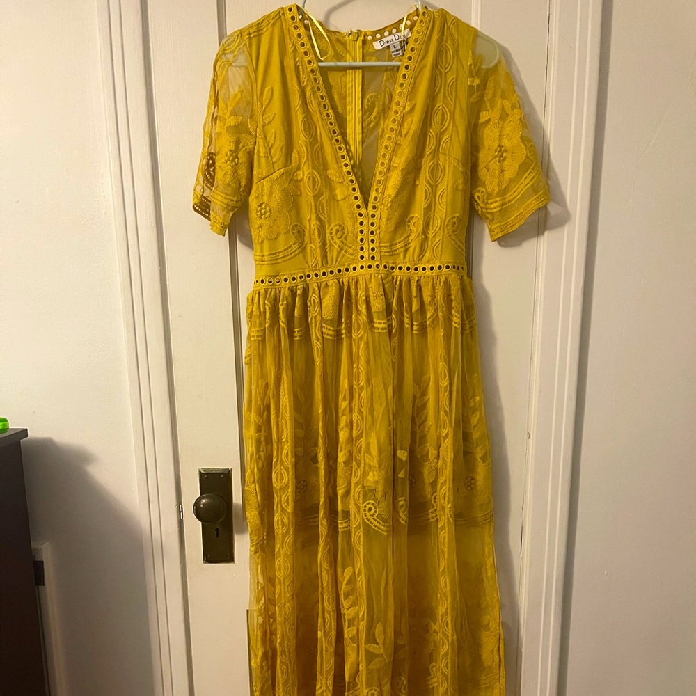 Wildflower Lace Romper Dress (mustard)